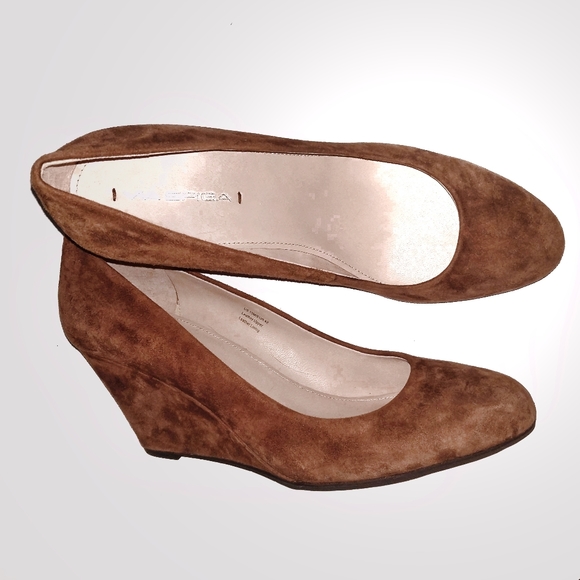 Wedge Via Spiga Brown Suede Round Toe Size 10M - Picture 3 of 5